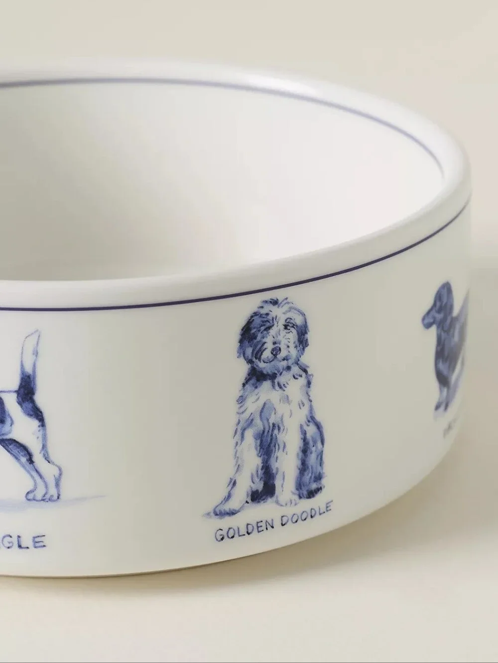 Anthropologie Blue and White Illustrated Dog Ceramic Bowl